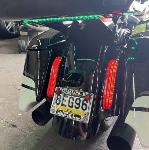 Motorcycle with green LEDs